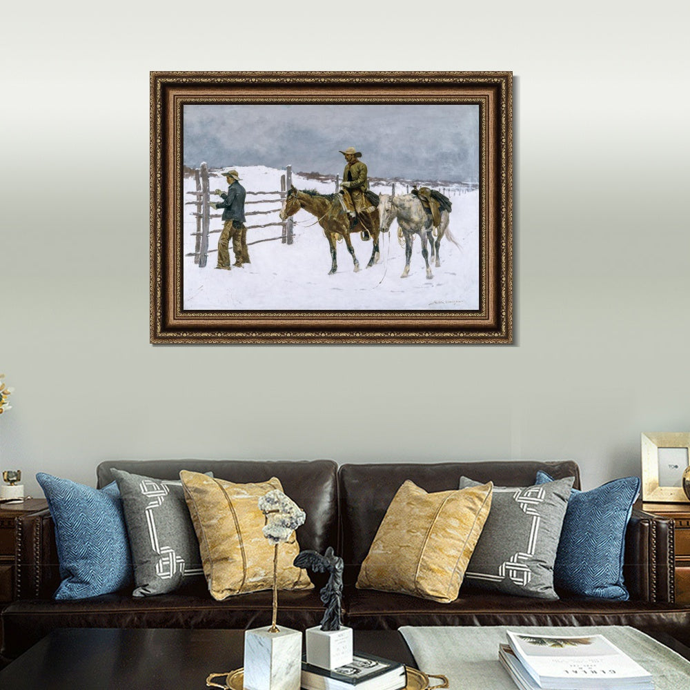 INVIN ART Framed Canvas Art Giclee Print The Fall of the Cowboy, 1895 by Frederic Remington Wall Art