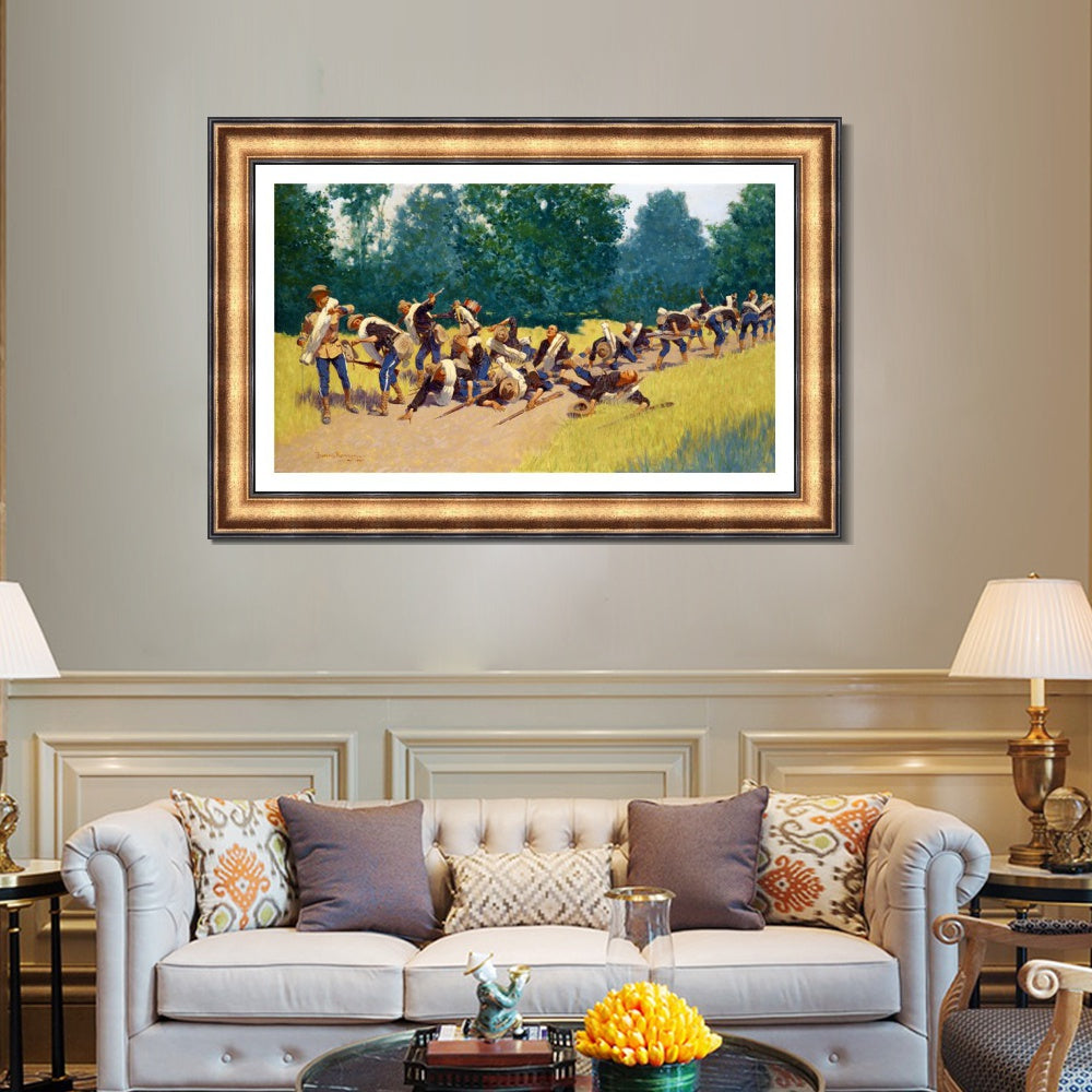 INVIN ART Framed Canvas Art Giclee Print The Scream of Shrapnel at San Juan Hill by Frederic Remington Wall Art