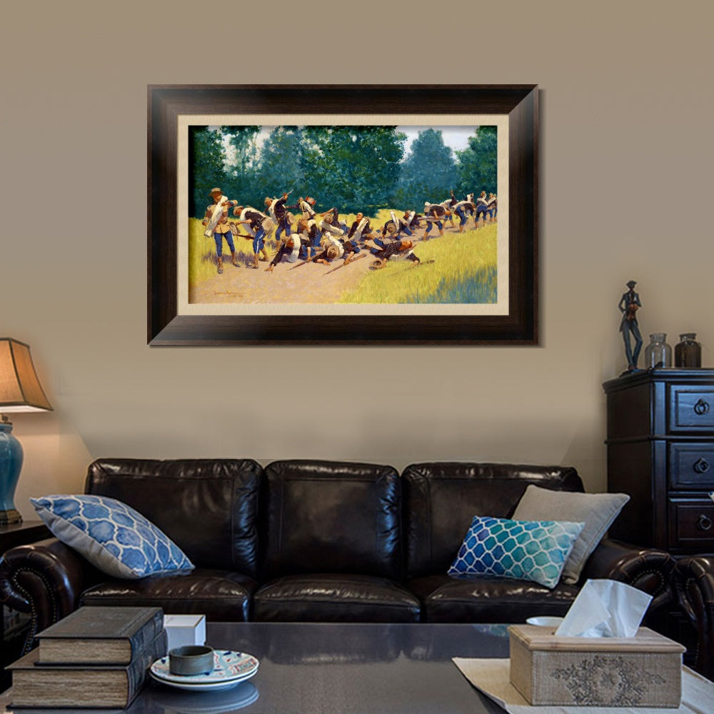 INVIN ART Framed Canvas Art Giclee Print The Scream of Shrapnel at San Juan Hill by Frederic Remington Wall Art