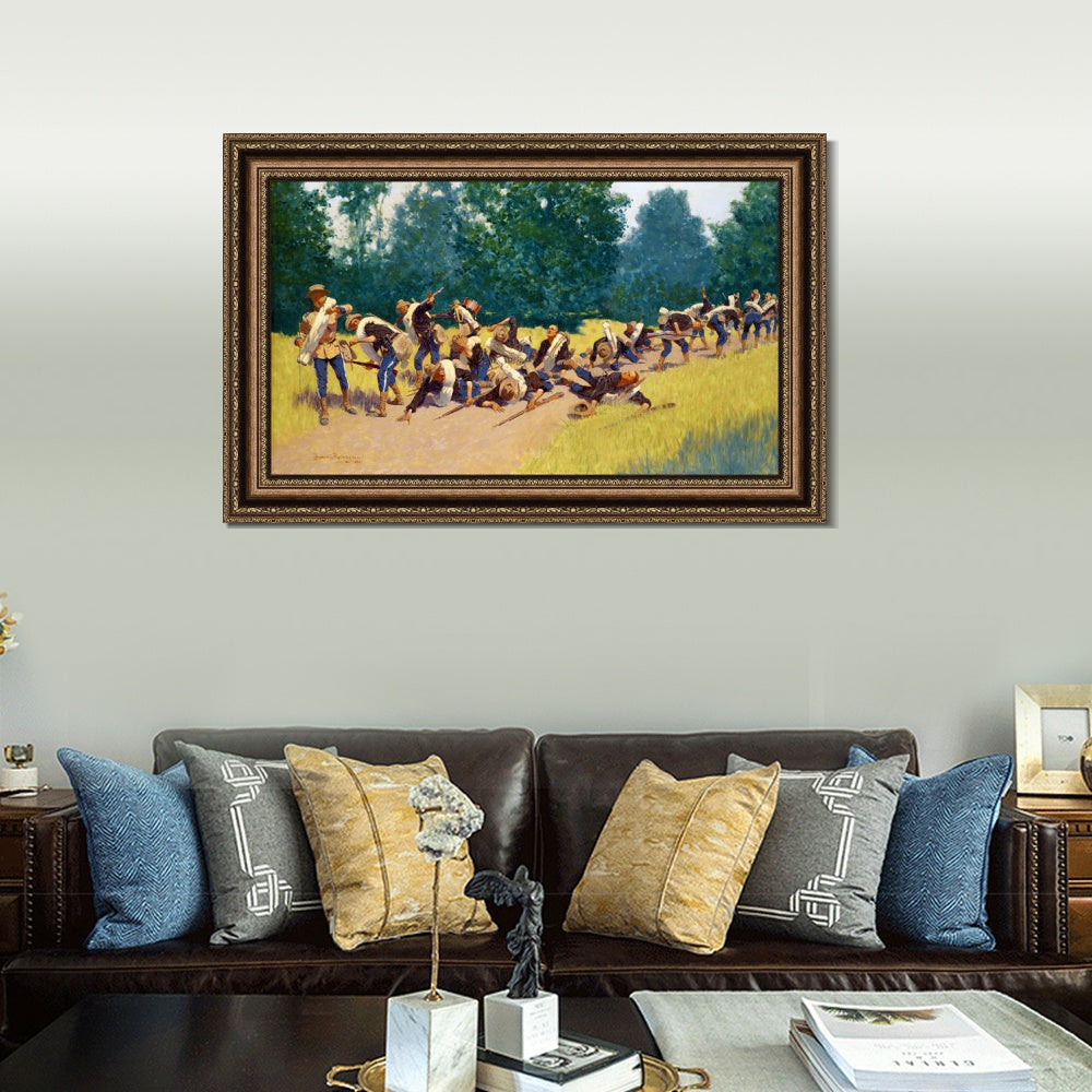 INVIN ART Framed Canvas Art Giclee Print The Scream of Shrapnel at San Juan Hill by Frederic Remington Wall Art