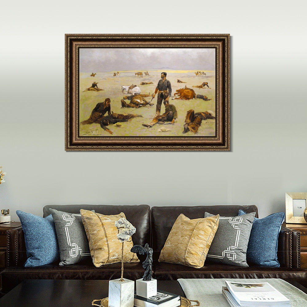 INVIN ART Framed Canvas Art Giclee Print What an Unbranded Cow Has Cost by Frederic Remington Wall Art