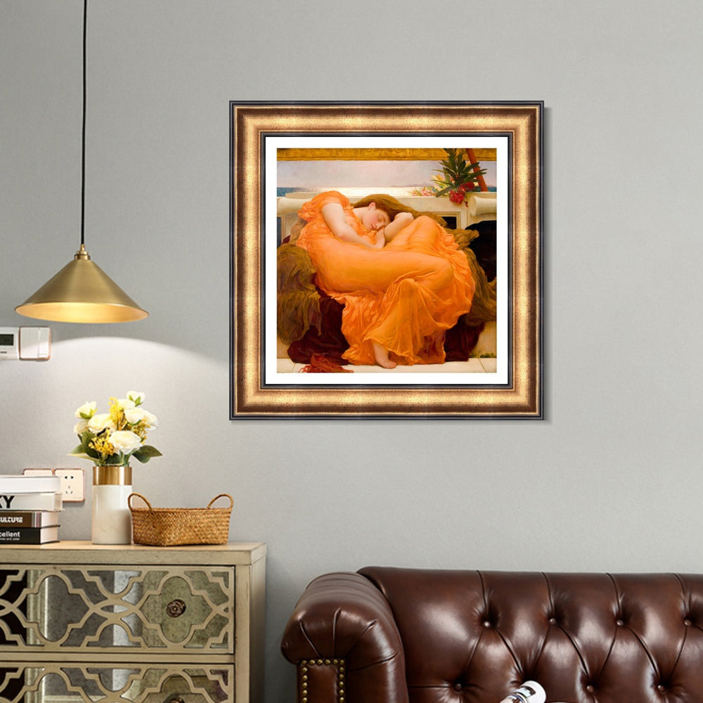 INVIN ART Framed Canvas Art Giclee Print Flaming June by Lord Frederick Leighton Wall Art