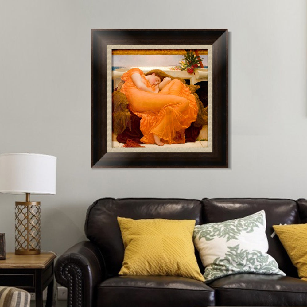 INVIN ART Framed Canvas Art Giclee Print Flaming June by Lord Frederick Leighton Wall Art