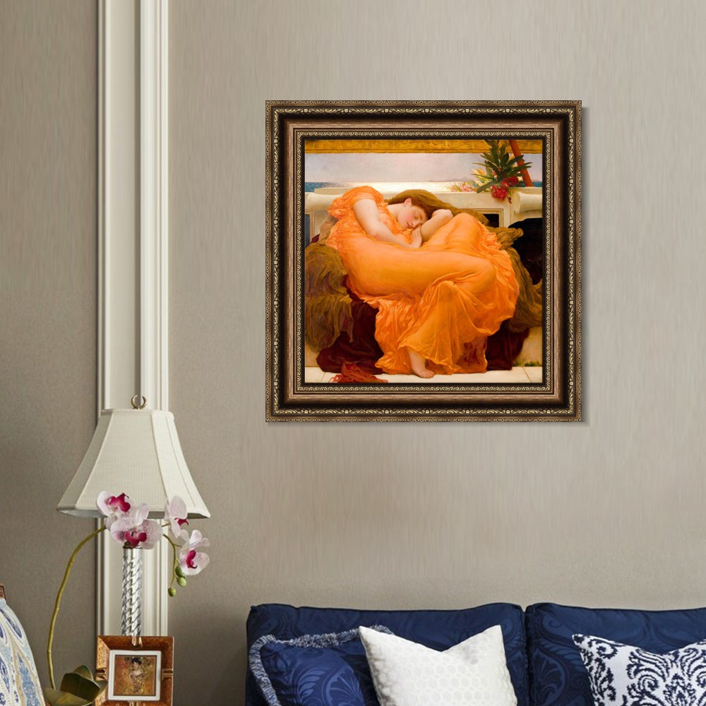 INVIN ART Framed Canvas Art Giclee Print Flaming June by Lord Frederick Leighton Wall Art