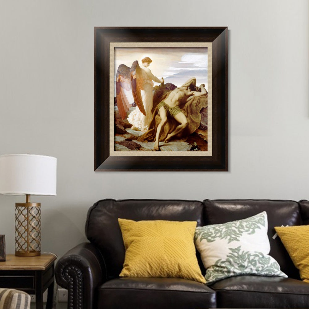 INVIN ART Framed Canvas Art Giclee Print Elijah in The Wilderness by Lord Frederick Leighton Wall Art