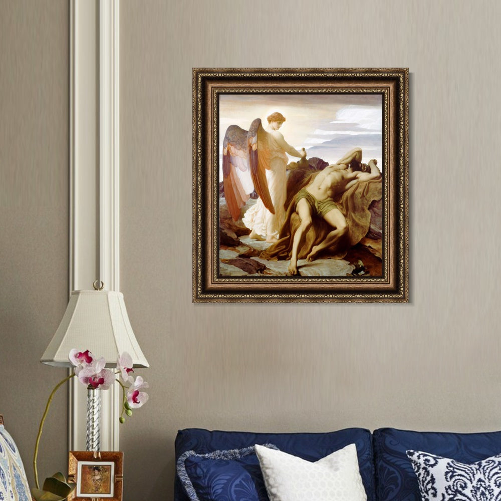 INVIN ART Framed Canvas Art Giclee Print Elijah in The Wilderness by Lord Frederick Leighton Wall Art