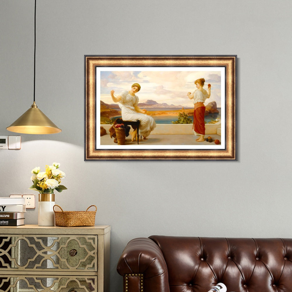 INVIN ART Framed Canvas Art Giclee Print Winding the Skein by Lord Frederick Leighton Wall Art