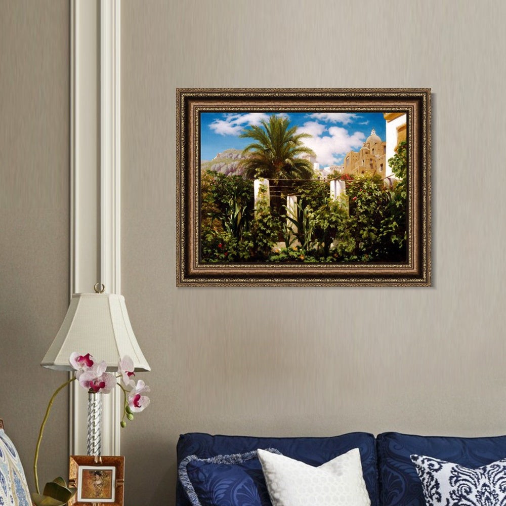 INVIN ART Framed Canvas Art Giclee Print Garden of an Inn Capri by Lord Frederick Leighton Wall Art
