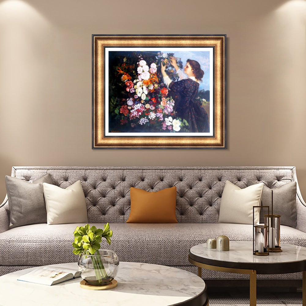 INVIN ART Framed Canvas Art Giclee Print The Trellis Gustave Courbet 1862 by Gustave Courbet Wall Art