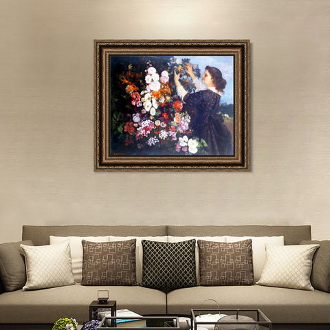 INVIN ART Framed Canvas Art Giclee Print The Trellis Gustave Courbet 1862 by Gustave Courbet Wall Art Living Room Home Office Decorations