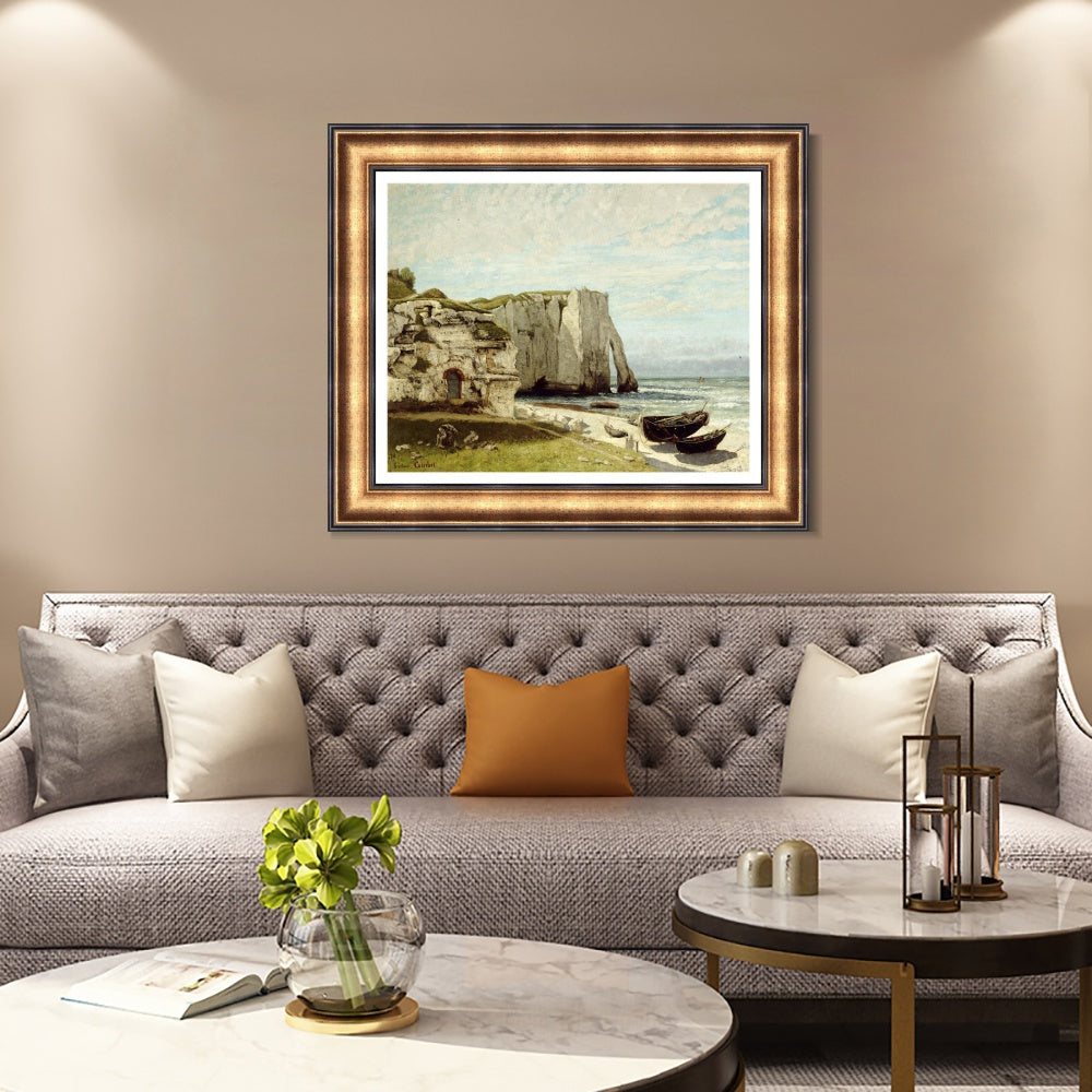 INVIN ART Framed Canvas Art Giclee Print Die K篓鹿ste von Etretat by Gustave Courbet Wall Art