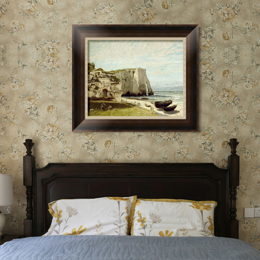 INVIN ART Framed Canvas Art Giclee Print Die K篓鹿ste von Etretat by Gustave Courbet Wall Art