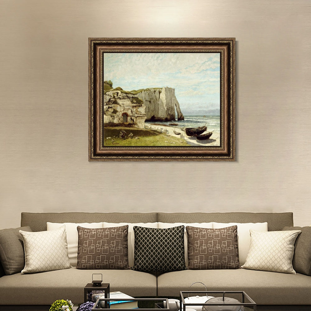 INVIN ART Framed Canvas Art Giclee Print Die K篓鹿ste von Etretat by Gustave Courbet Wall Art