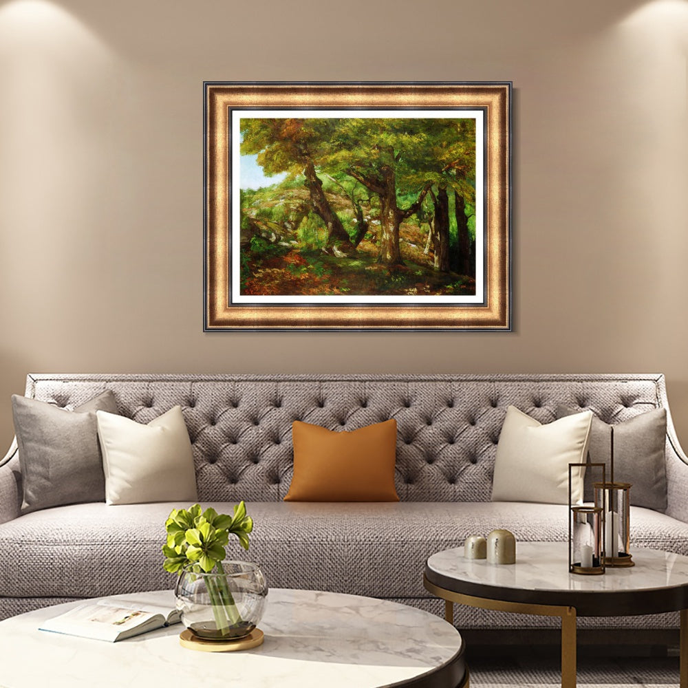 INVIN ART Framed Canvas Art Giclee Print The Fringe of the Forest, c. 1856 by Gustave Courbet Wall Art
