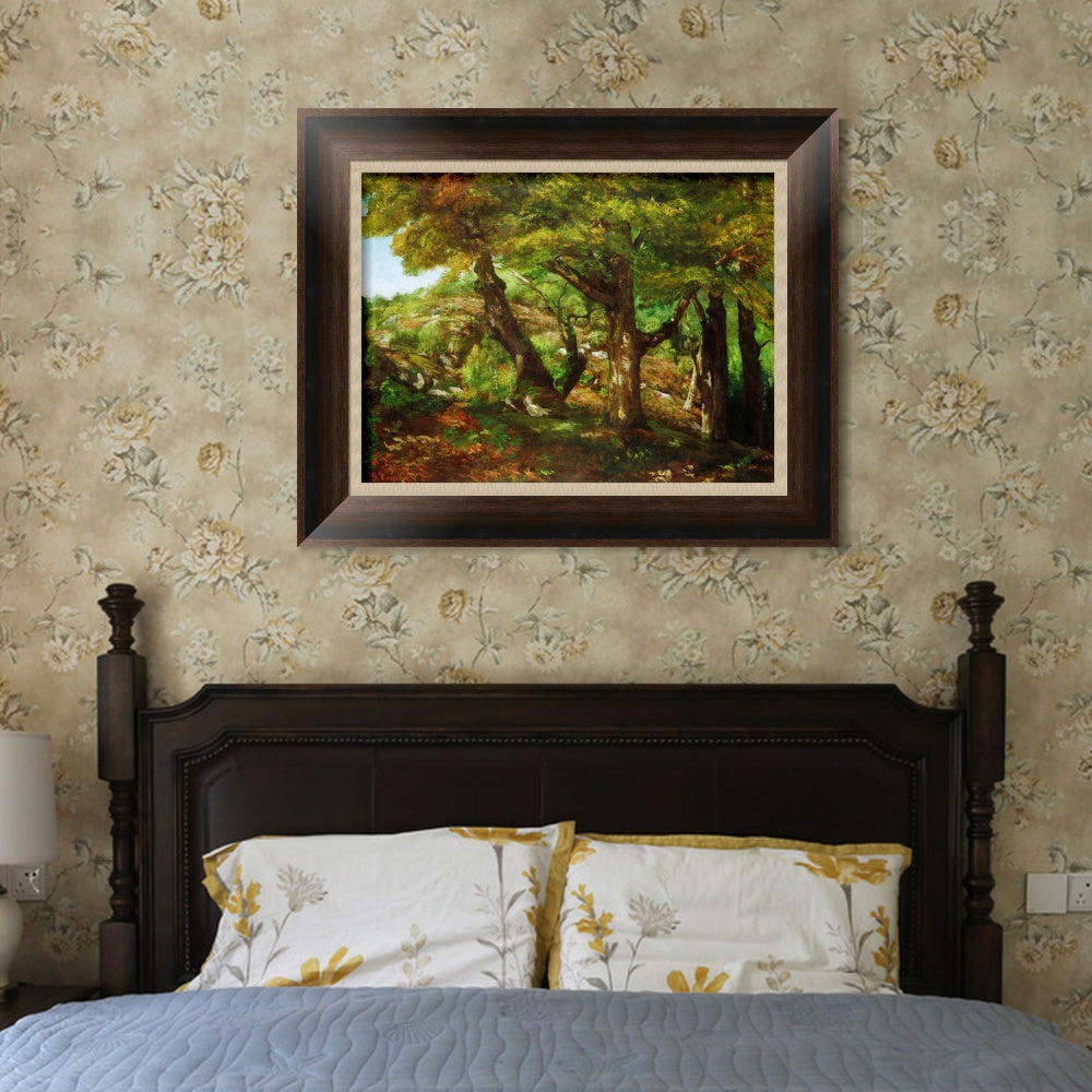INVIN ART Framed Canvas Art Giclee Print The Fringe of the Forest, c. 1856 by Gustave Courbet Wall Art