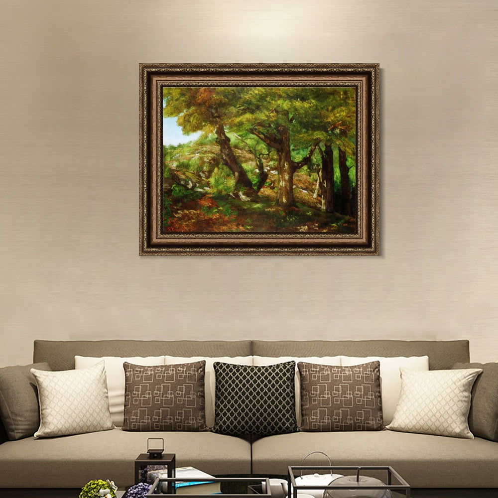 INVIN ART Framed Canvas Art Giclee Print The Fringe of the Forest, c. 1856 by Gustave Courbet Wall Art