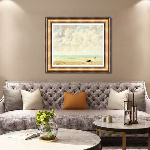 INVIN ART Framed Canvas Art Giclee Print The Calm Sea by Gustave Courbet Wall Art Living Room Home Office Decorations