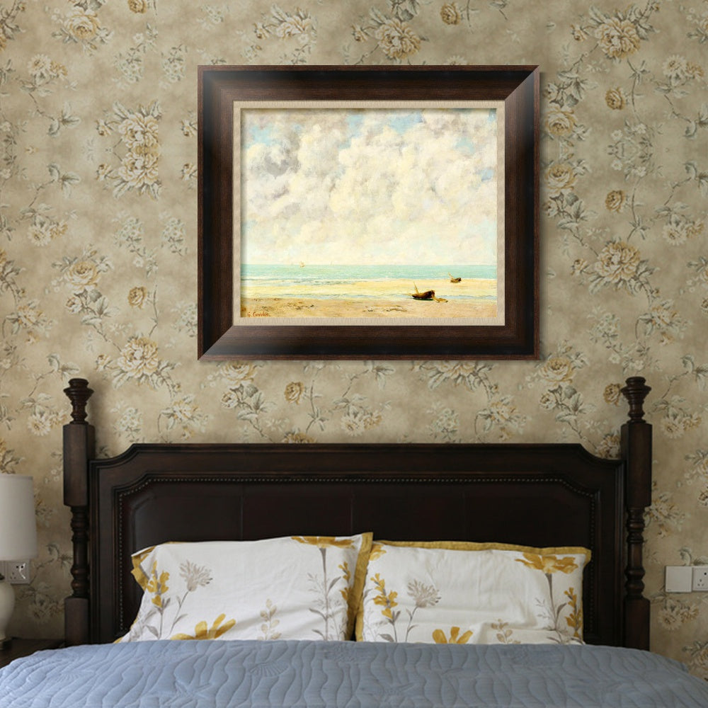 INVIN ART Framed Canvas Art Giclee Print The Calm Sea by Gustave Courbet Wall Art