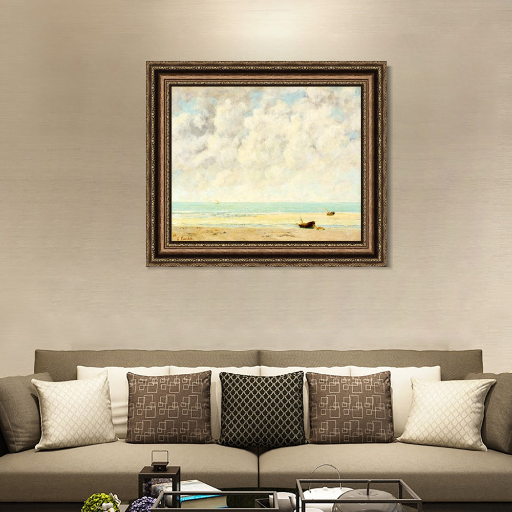 INVIN ART Framed Canvas Art Giclee Print The Calm Sea by Gustave Courbet Wall Art