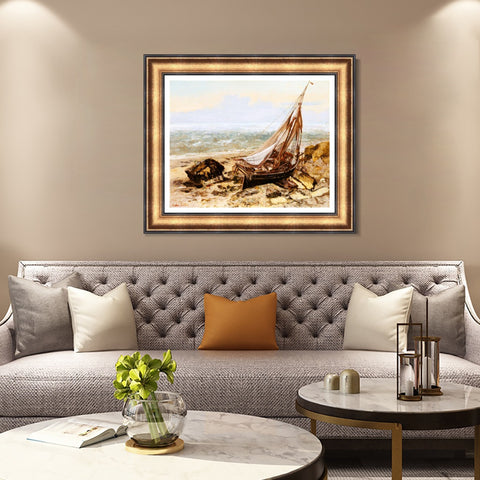 INVIN ART Framed Canvas Art Giclee Print The Fishing Boat 1865 by Gustave Courbet Wall Art Living Room Home Office Decorations