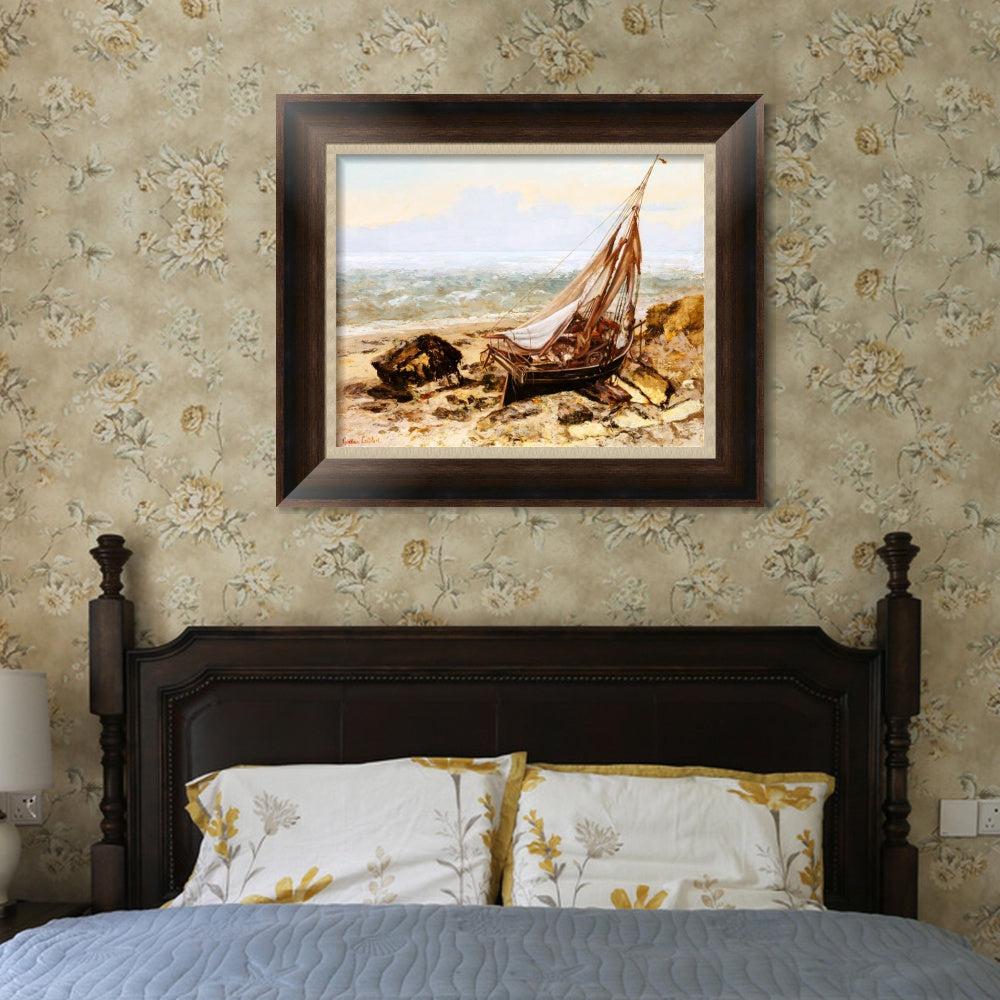 INVIN ART Framed Canvas Art Giclee Print The Fishing Boat 1865 by Gustave Courbet Wall Art
