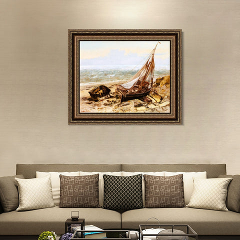 INVIN ART Framed Canvas Art Giclee Print The Fishing Boat 1865 by Gustave Courbet Wall Art Living Room Home Office Decorations