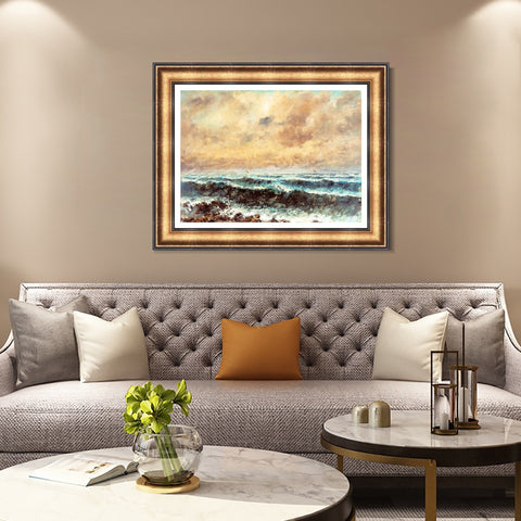 INVIN ART Framed Canvas Art Giclee Print Autumn Sea, 1867 by Gustave Courbet Wall Art Living Room Home Office Decorations