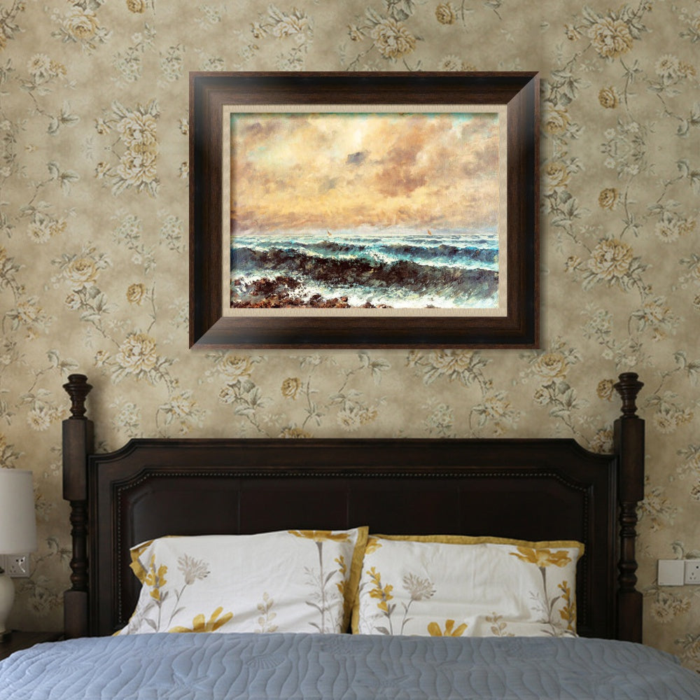 INVIN ART Framed Canvas Art Giclee Print Autumn Sea, 1867 by Gustave Courbet Wall Art