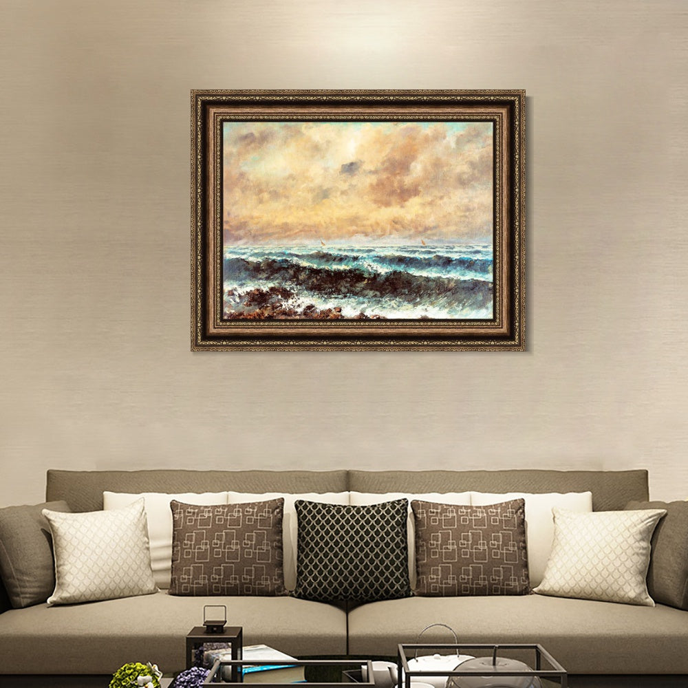 INVIN ART Framed Canvas Art Giclee Print Autumn Sea, 1867 by Gustave Courbet Wall Art