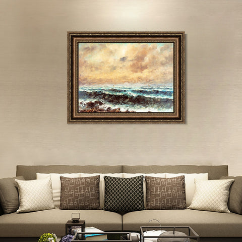 INVIN ART Framed Canvas Art Giclee Print Autumn Sea, 1867 by Gustave Courbet Wall Art Living Room Home Office Decorations