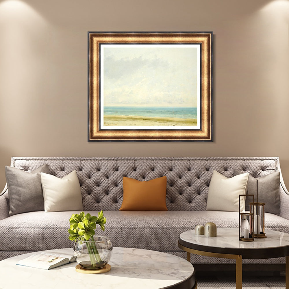 INVIN ART Framed Canvas Art Giclee Print Calm Sea, 1866 by Gustave Courbet Wall Art