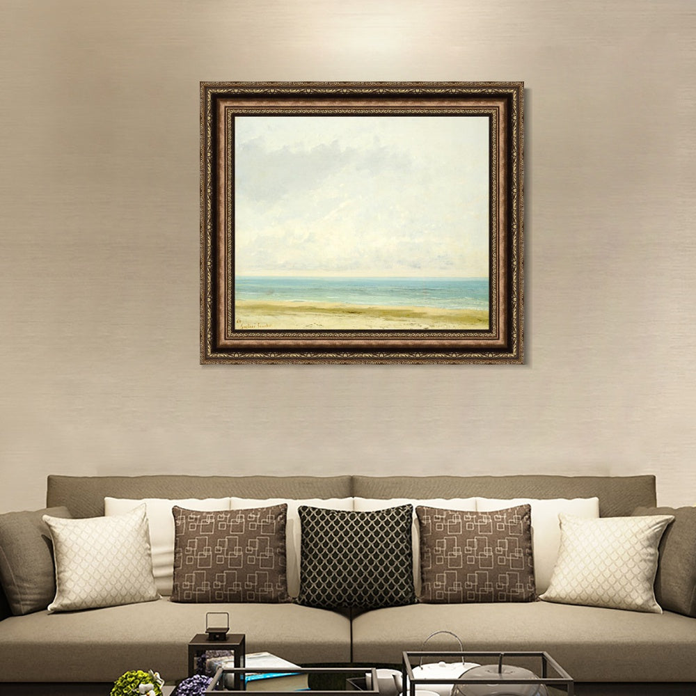 INVIN ART Framed Canvas Art Giclee Print Calm Sea, 1866 by Gustave Courbet Wall Art