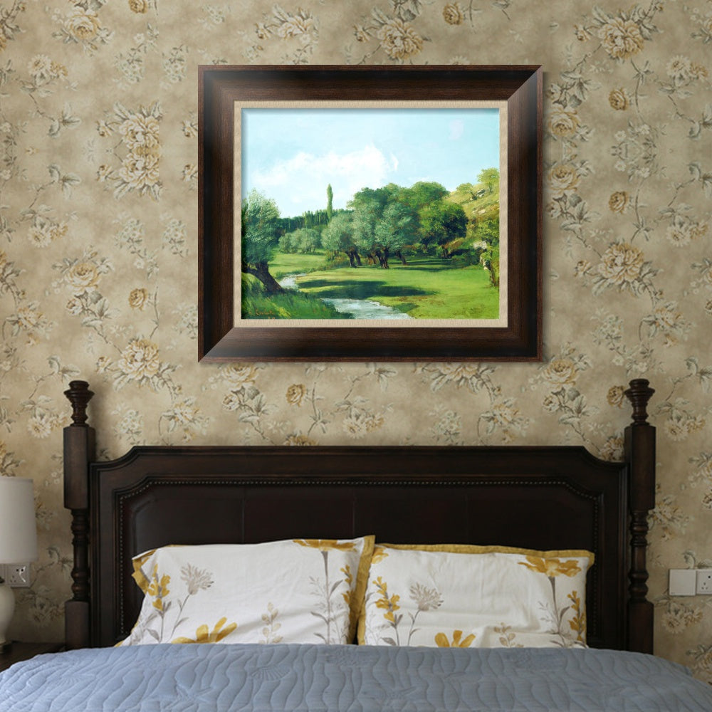 INVIN ART Framed Canvas Art Giclee Print La Bretonnerie in the Department of Indre by Gustave Courbet Wall Art