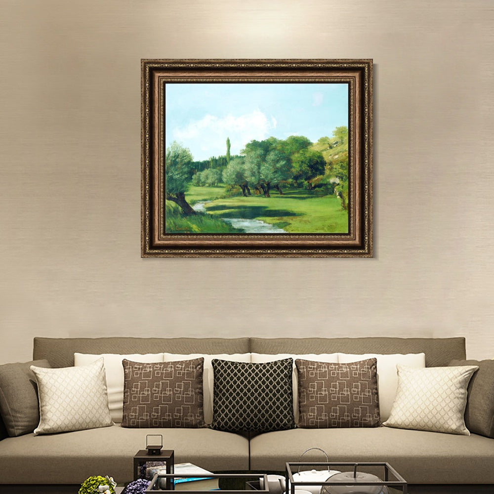 INVIN ART Framed Canvas Art Giclee Print La Bretonnerie in the Department of Indre by Gustave Courbet Wall Art