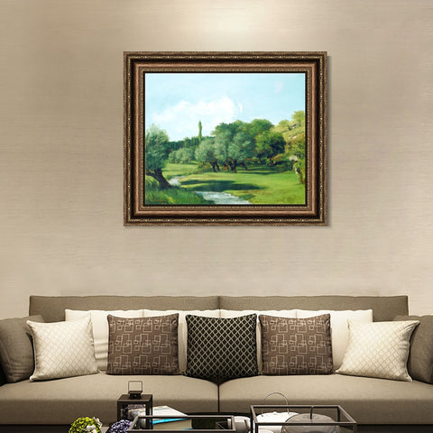 INVIN ART Framed Canvas Art Giclee Print La Bretonnerie in the Department of Indre by Gustave Courbet Wall Art Living Room Home Office Decorations