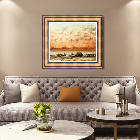 INVIN ART Framed Canvas Art Giclee Print The Black Rocks at Trouville by Gustave Courbet Wall Art Living Room Home Office Decorations