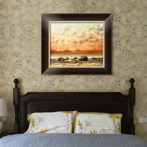 INVIN ART Framed Canvas Art Giclee Print The Black Rocks at Trouville by Gustave Courbet Wall Art Living Room Home Office Decorations