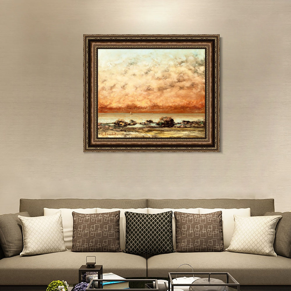 INVIN ART Framed Canvas Art Giclee Print The Black Rocks at Trouville by Gustave Courbet Wall Art