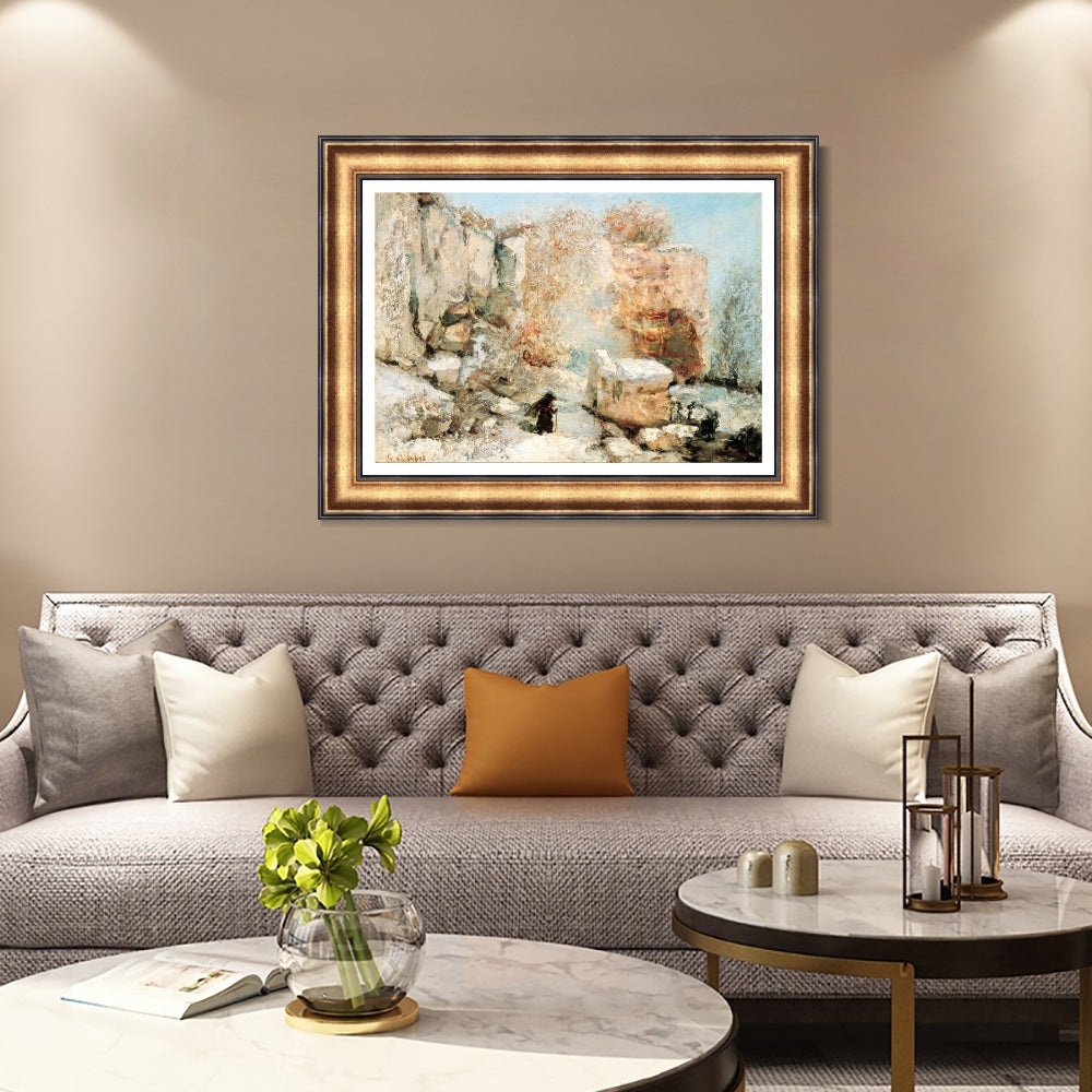 INVIN ART Framed Canvas Art Giclee Print Snow Effect in a Quarry by Gustave Courbet Wall Art
