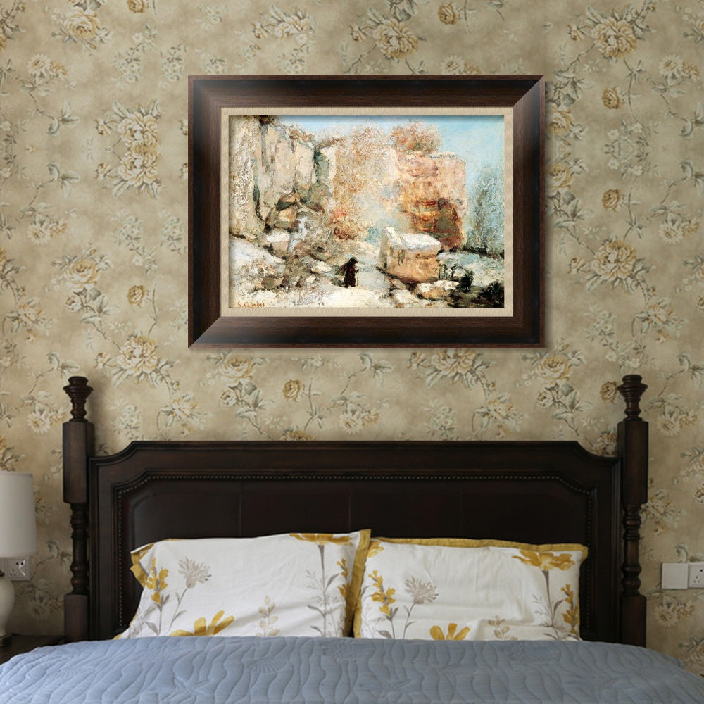 INVIN ART Framed Canvas Art Giclee Print Snow Effect in a Quarry by Gustave Courbet Wall Art