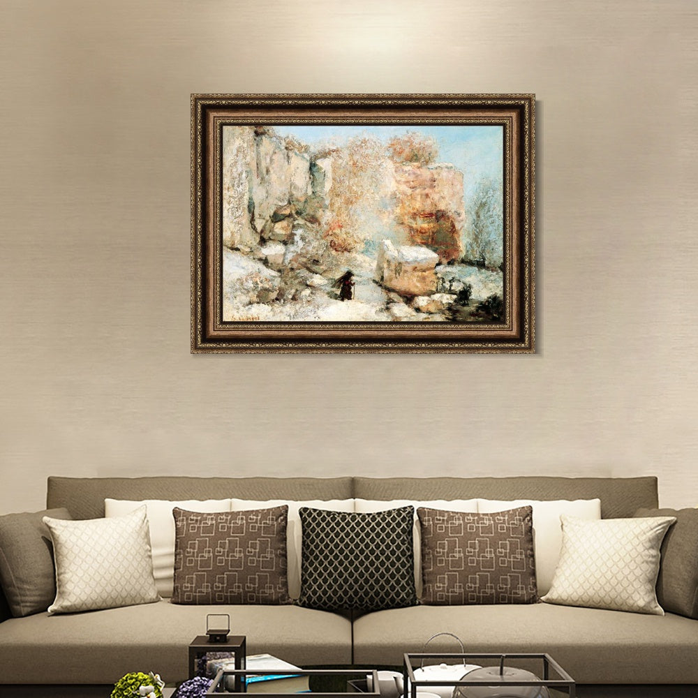 INVIN ART Framed Canvas Art Giclee Print Snow Effect in a Quarry by Gustave Courbet Wall Art