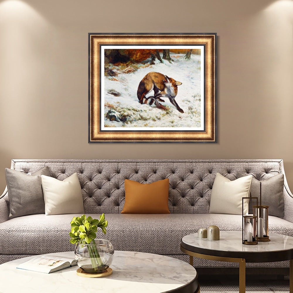 INVIN ART Framed Canvas Art Giclee Print Fox Caught in a Trap by Gustave Courbet Wall Art