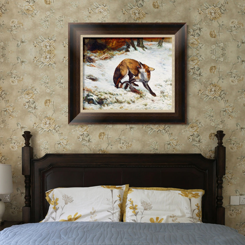 INVIN ART Framed Canvas Art Giclee Print Fox Caught in a Trap by Gustave Courbet Wall Art