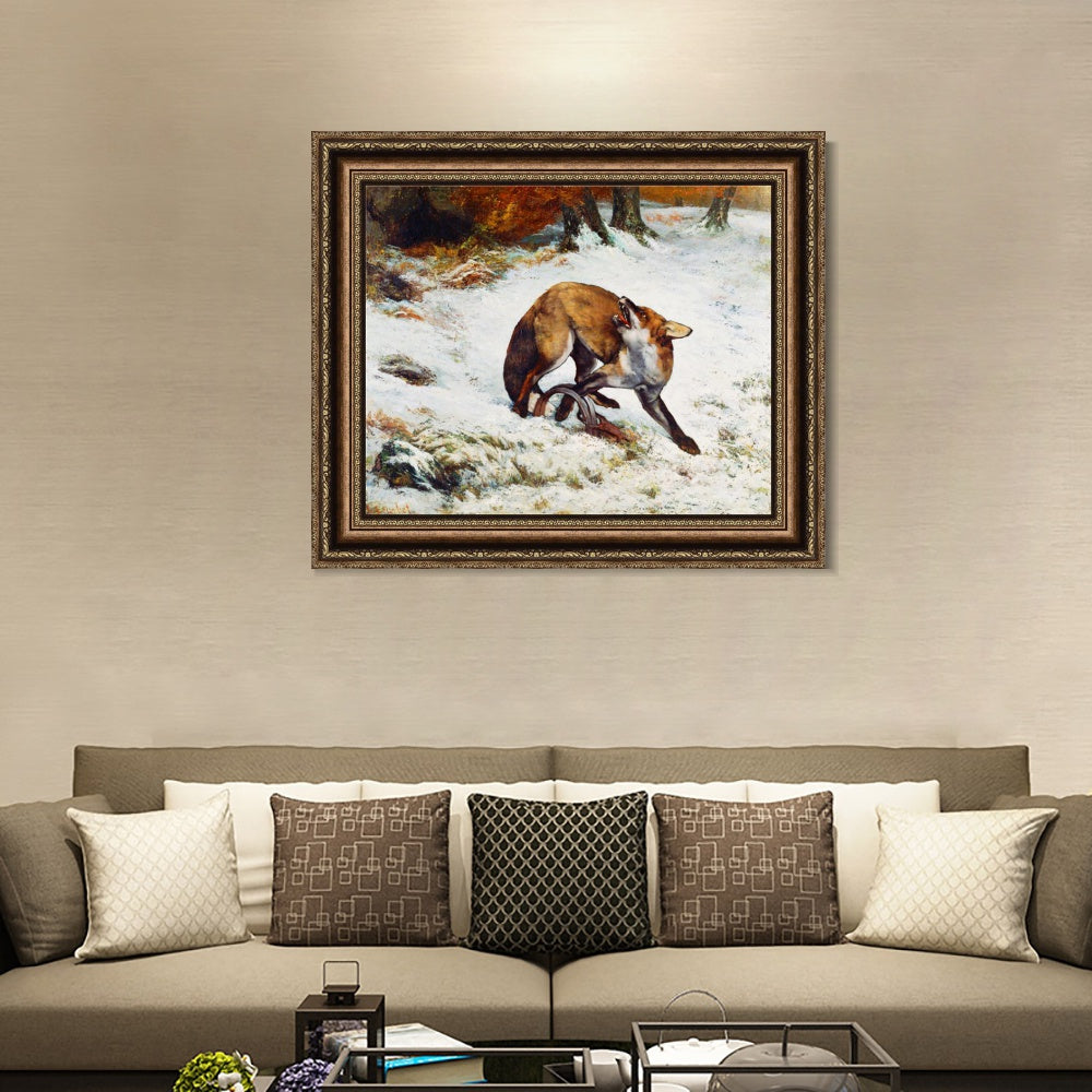 INVIN ART Framed Canvas Art Giclee Print Fox Caught in a Trap by Gustave Courbet Wall Art