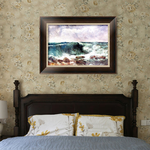 INVIN ART Framed Canvas Art Giclee Print The Wave 1869 by Gustave Courbet Wall Art Living Room Home Office Decorations