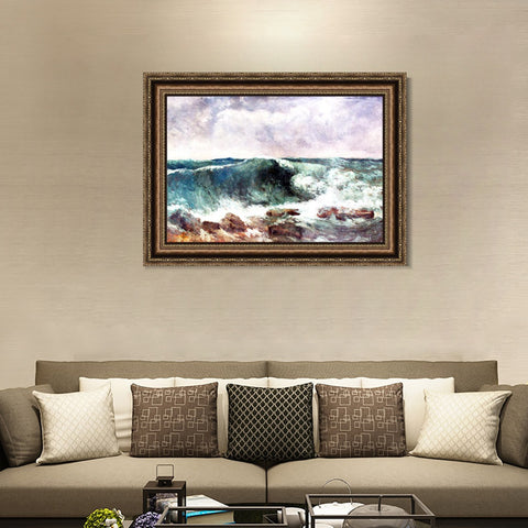 INVIN ART Framed Canvas Art Giclee Print The Wave 1869 by Gustave Courbet Wall Art Living Room Home Office Decorations