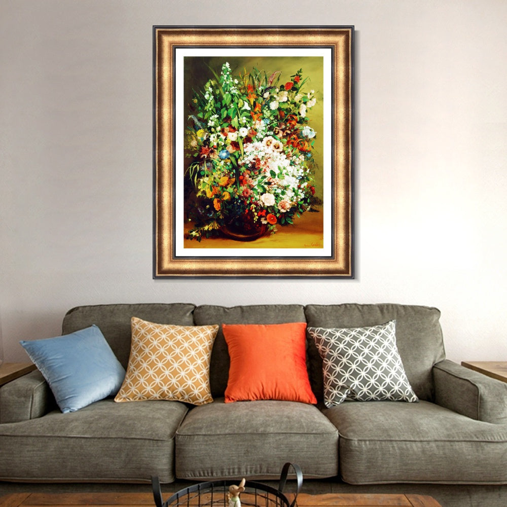 INVIN ART Framed Canvas Art Giclee Print vase fleurs by Gustave Courbet Wall Art