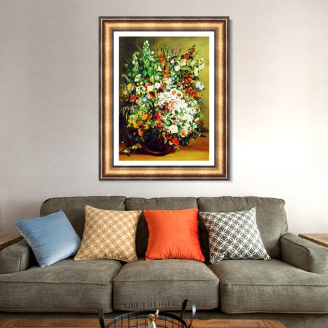 INVIN ART Framed Canvas Art Giclee Print vase fleurs by Gustave Courbet Wall Art Living Room Home Office Decorations