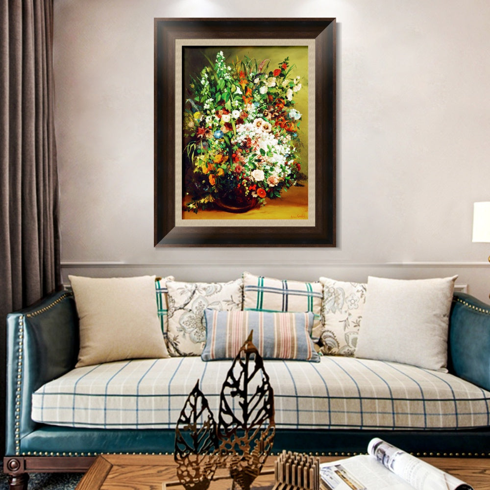 INVIN ART Framed Canvas Art Giclee Print vase fleurs by Gustave Courbet Wall Art