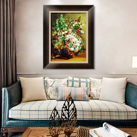 INVIN ART Framed Canvas Art Giclee Print vase fleurs by Gustave Courbet Wall Art Living Room Home Office Decorations